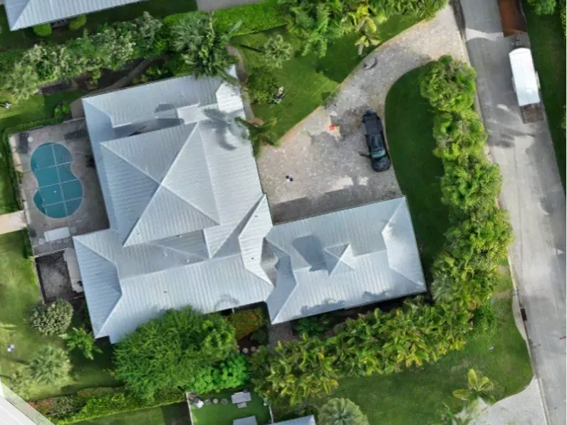 Drone aerial of a residential property surveyed for a real estate closing