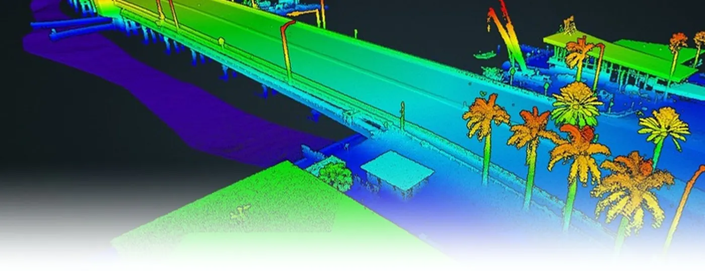 LiDAR point cloud of a road and bridge construction site