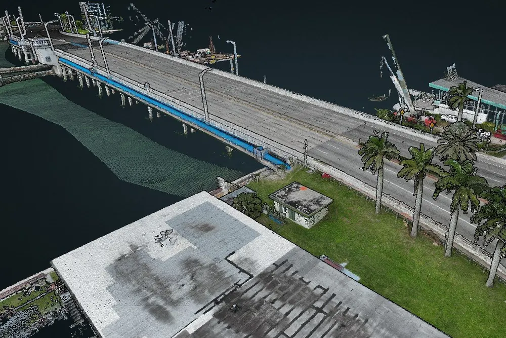 Point cloud of a marina dock and seawall captured with LiDAR