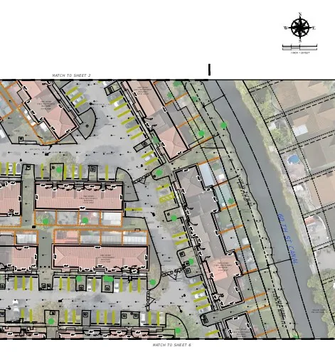 Survey plat of a commercial property with boundary, improvements and easements