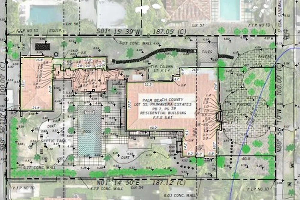 Sketch of a property with boundary lines and dimensions prepared for a legal description