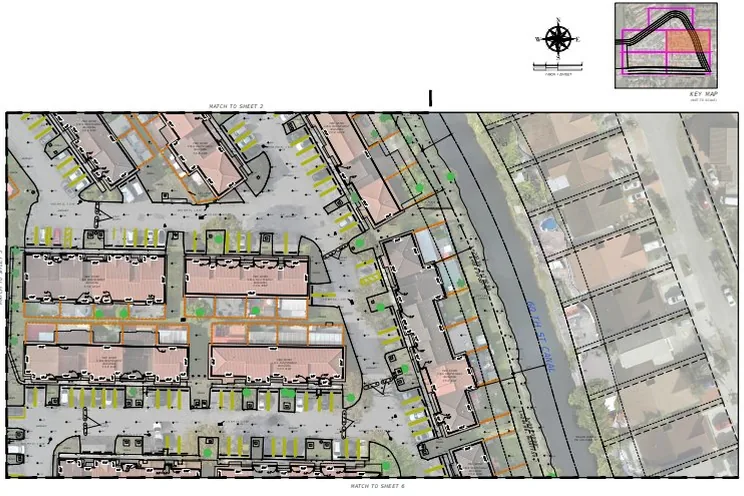 Plat drawing of a townhouse subdivision with lots, tracts and right-of-way