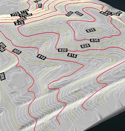 Topographic surface with contours and spot elevations